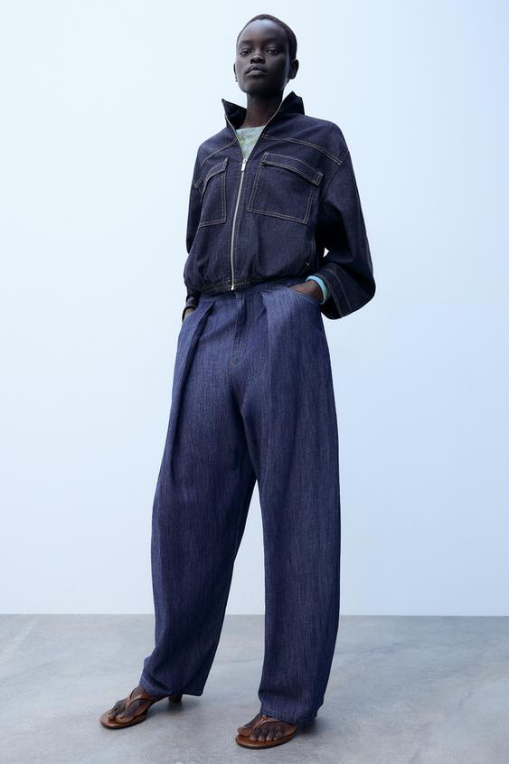 PANTALÓN PLIEGUES CON LINO - Índigo de Zara - Imagen 0