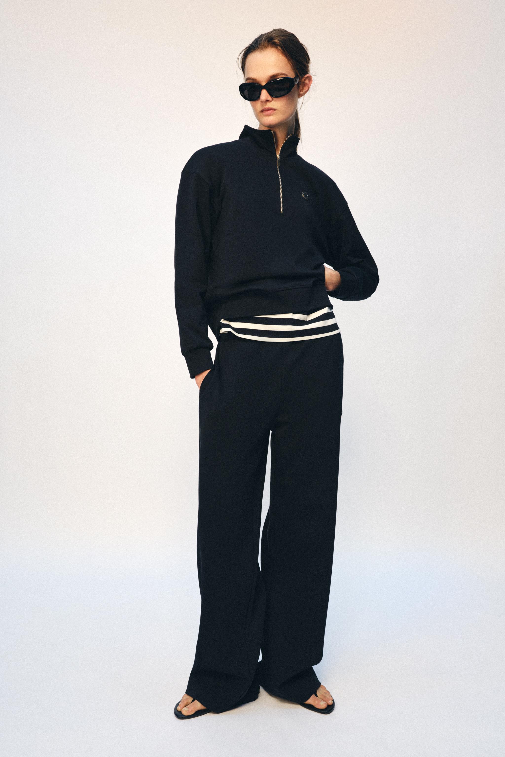 ZARA チャンキーネックライン　スウェットシャツ　M ZA JOGGER PANTS - Navy blue | ZARA United States