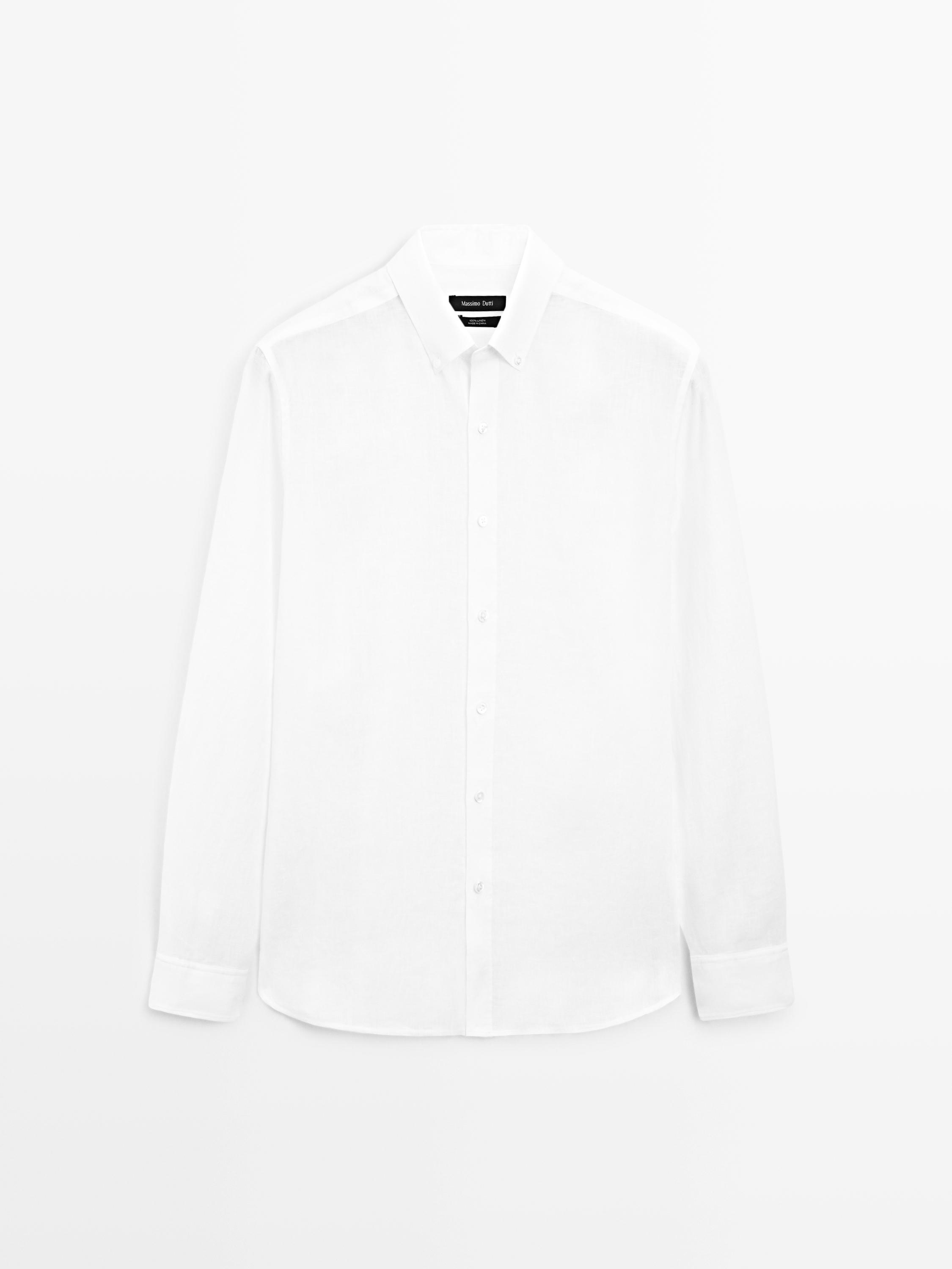 100% linen regular fit shirt — White