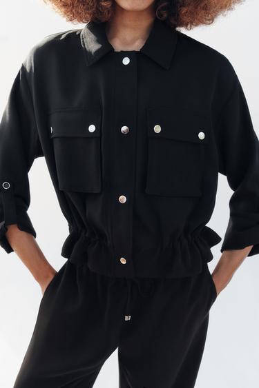 VESTE SAFARI MANCHES RETROUSSÉES - Noir de Zara - Image 2