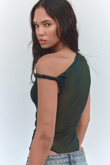 ASYMMETRIC BODYSUIT WITH KNOT - Green by Zara