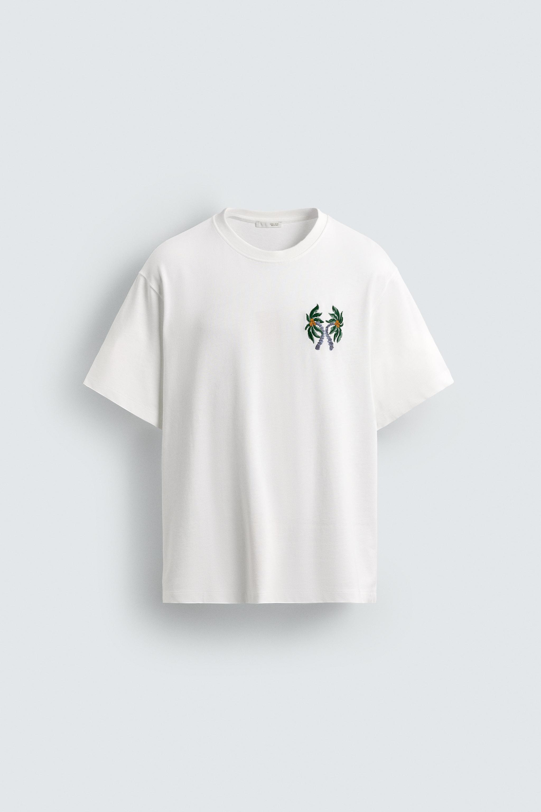 COMBINED EMBROIDERY T-SHIRT - Oyster-white | ZARA United States