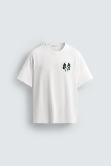 CAMISETA BORDADO COMBINADO - Blanco roto de Zara