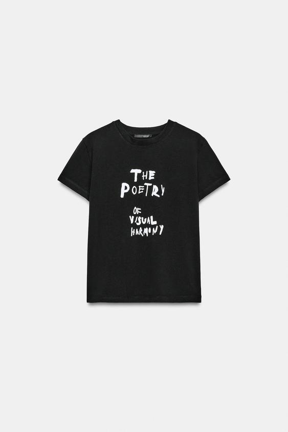 T-SHIRT AVEC INSCRIPTION - Noir de Zara - Image 3