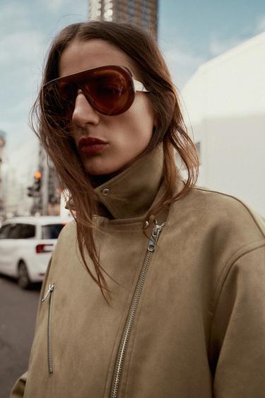 VESTE DE MOTARD EFFET DAIM - Marron clair de Zara - Image 6