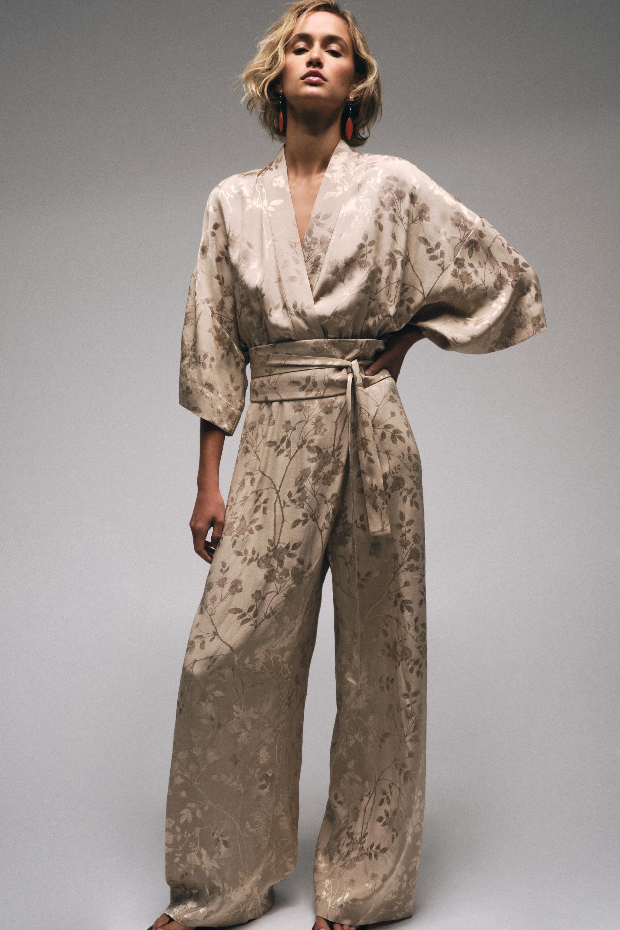 JACQUARD WIDE-LEG BELTED JUMPSUIT