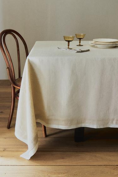 DOUBLE-FABRIC LINEN TABLECLOTH - Light beige by Zara