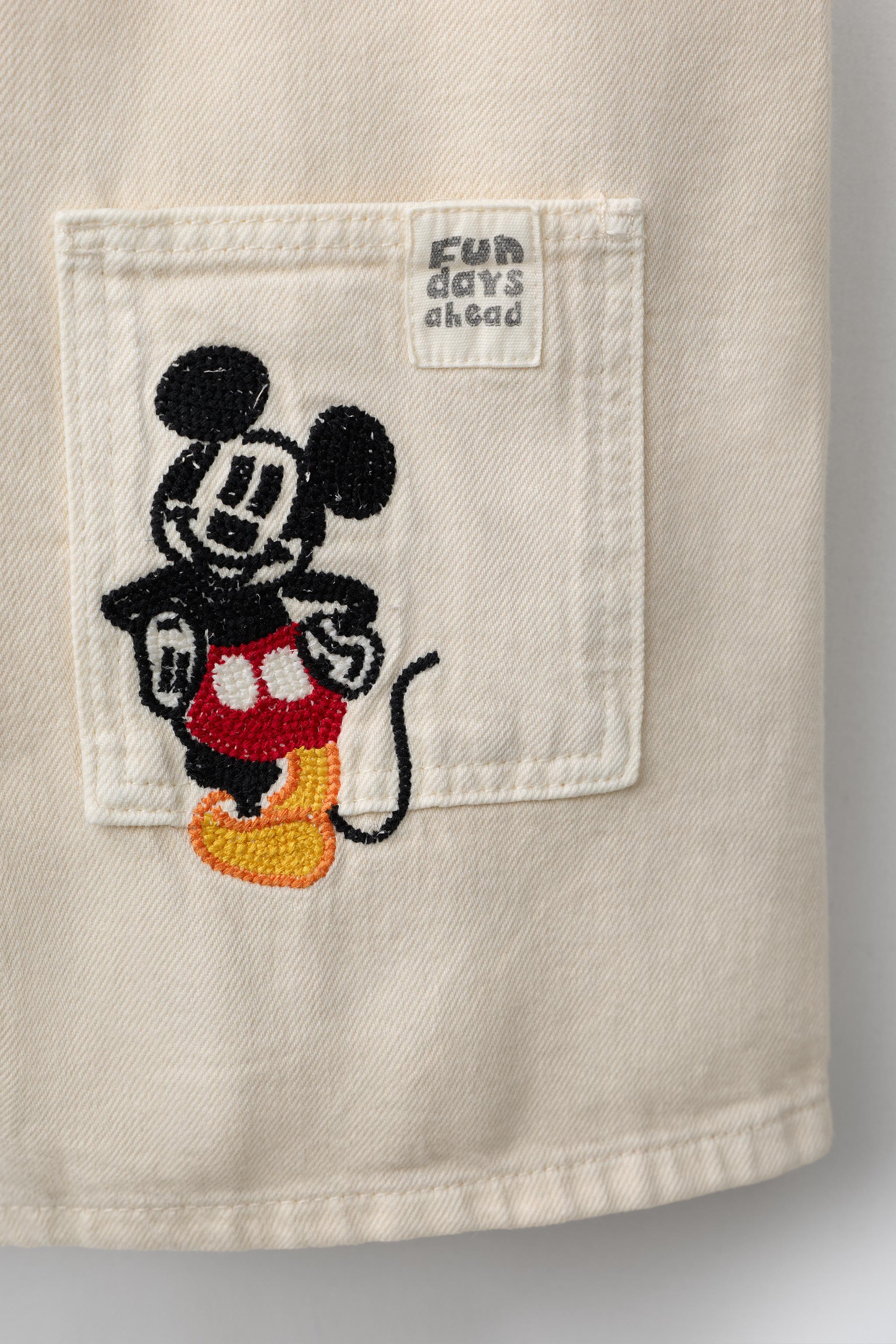 ミッキーマウス©ディズニー刺繍入りショートツイルオーバーオール