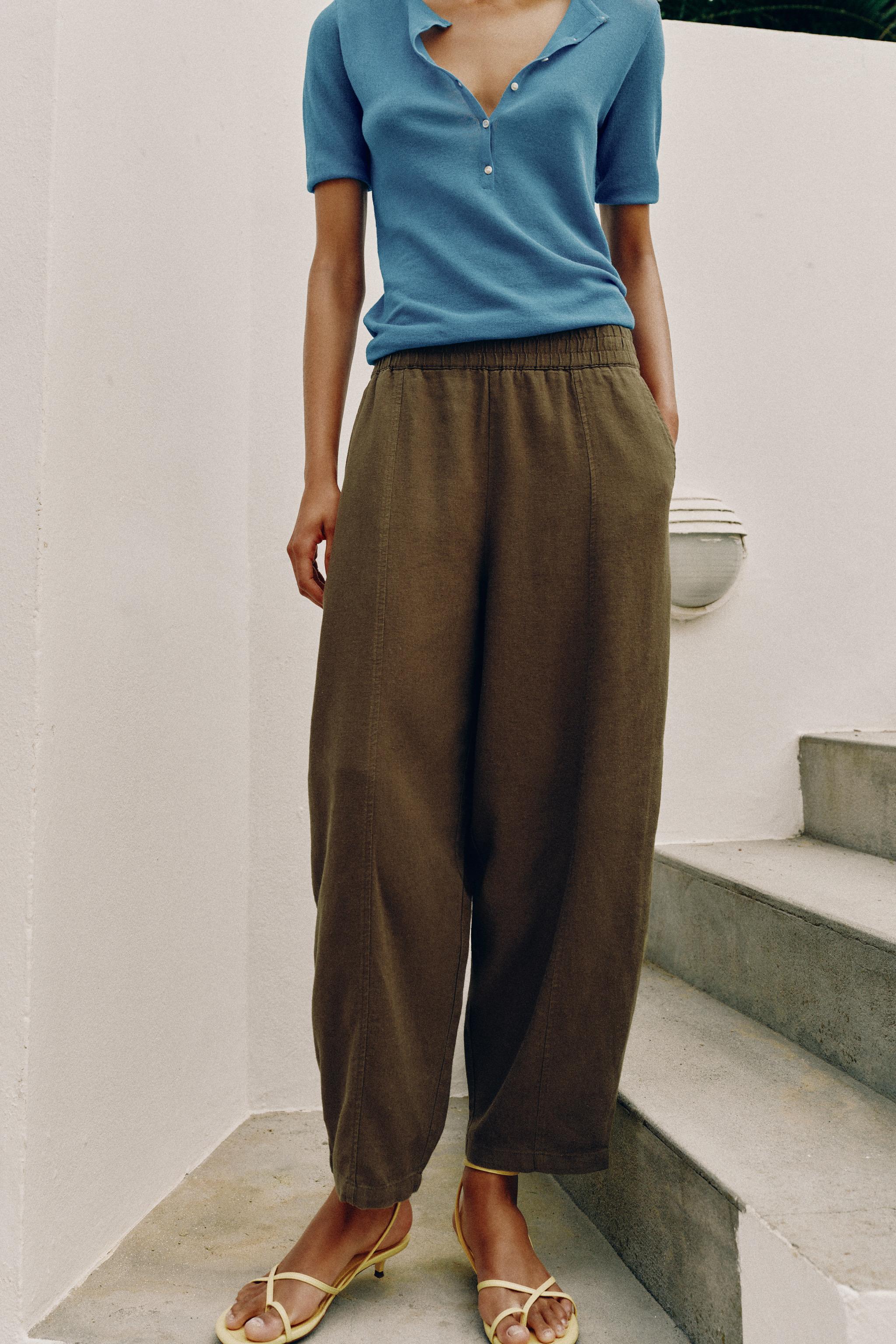 Zara Keten Barrel Pantolon görsel 5