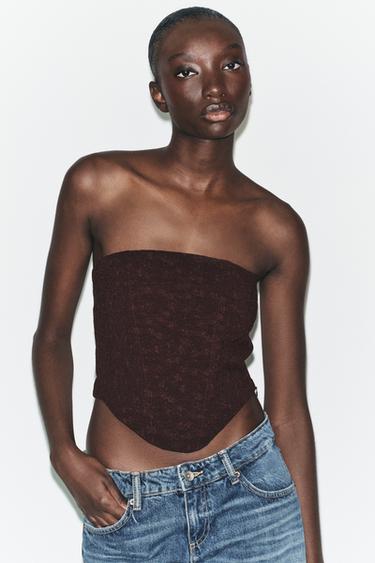 TEXTURED CORSETRY-INSPIRED TOP - Chocolate by Zara