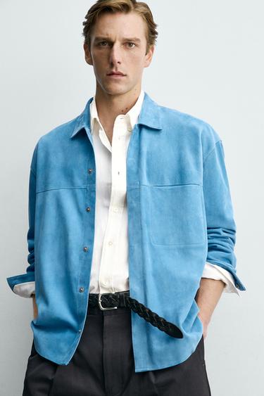 REGULAR FIT SUEDE LEATHER OVERSHIRT - Blue by Zara - Image 5