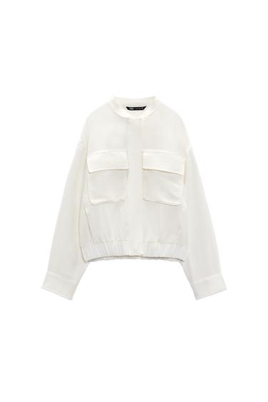 LINEN BLEND BOMBER JACKET WITH POCKETS