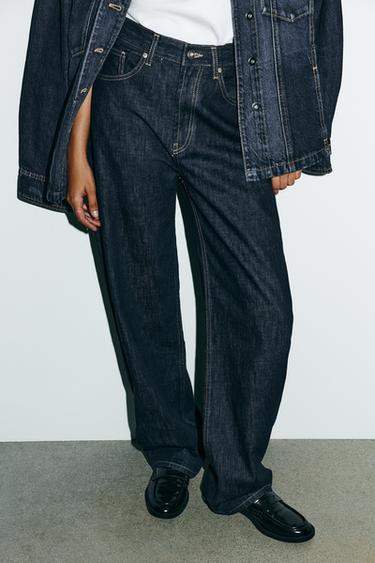 TRF STRAIGHT HIGH-WAIST JEANS WITH BELT LOOPS - Dark indigo by Zara