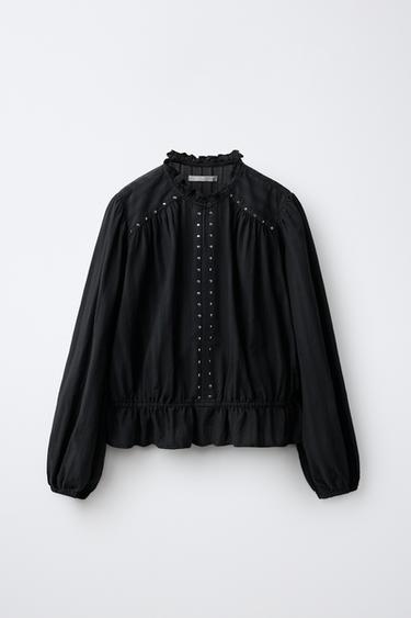 STUDDED RUFFLE SHIRT — Black 1