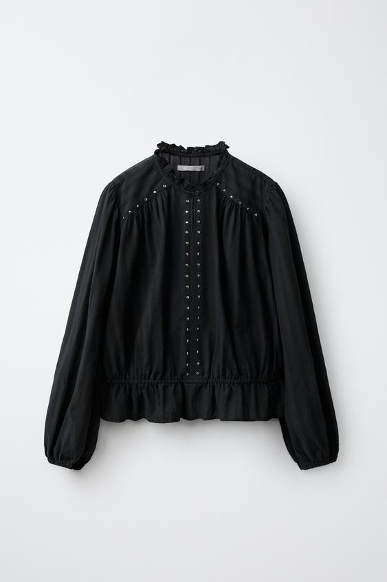 HEMD MIT VOLANTS UND NIETEN - Schwarz von Zara - Bild 0
