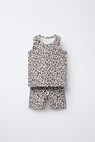 TOTAL LOOK PRINTED RIB CYCLING T-SHIRT AND LEGGINGS - Crystal by Zara