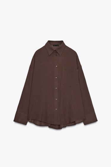 Zara OVERSIZED GAUZE SHIRT - Brown
