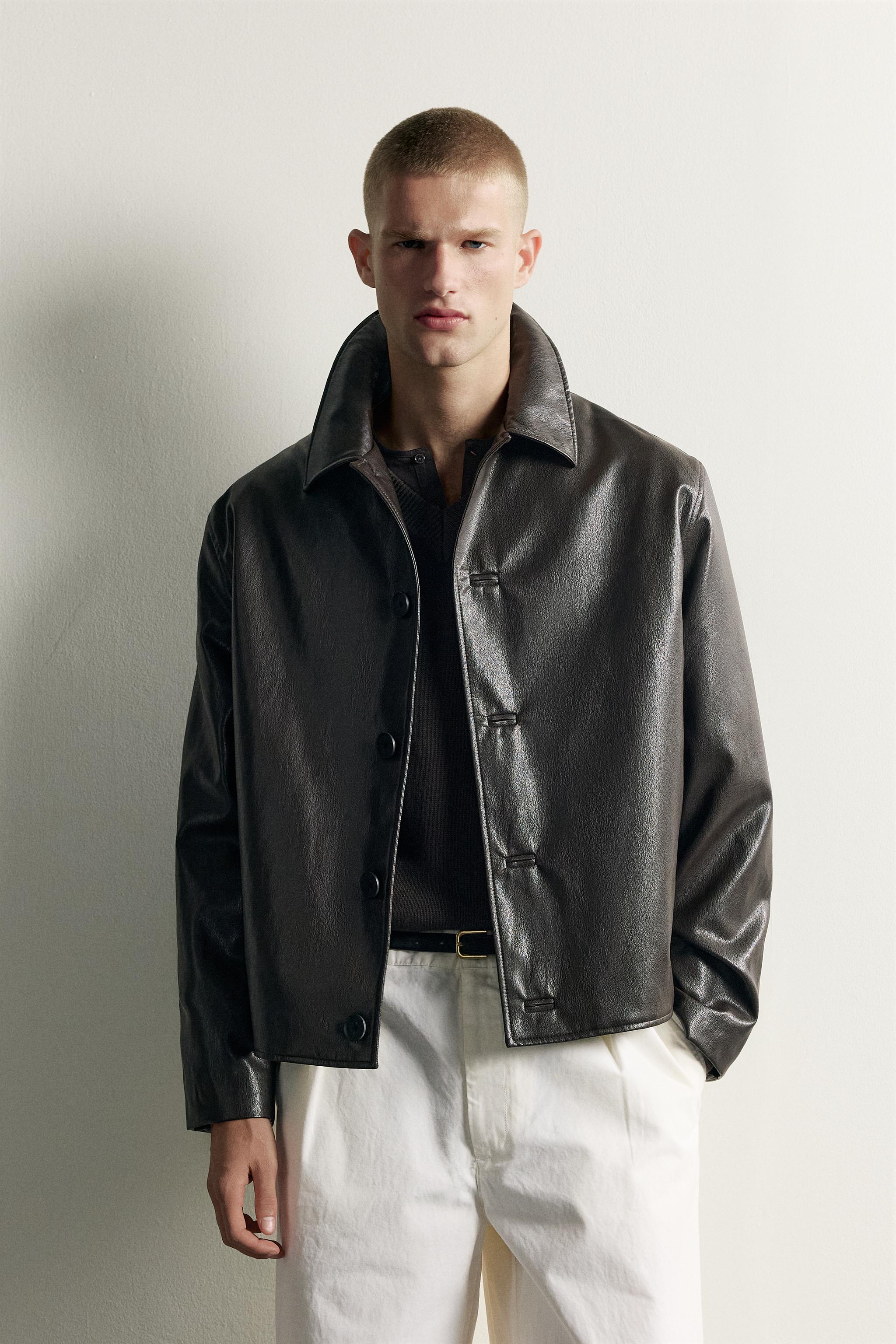 FAUX LEATHER BOXY FIT OVERSHIRT
