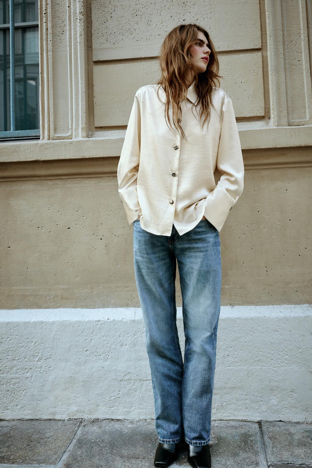 SATIN SHIRT WITH BEJEWELLED BUTTONS