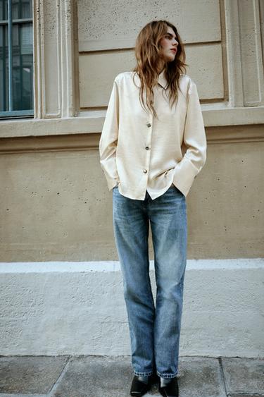 SATIN SHIRT WITH JEWEL BUTTONS — Ecru 2