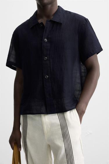 CHECK JACQUARD SHIRT - Blue by Zara - Image 4