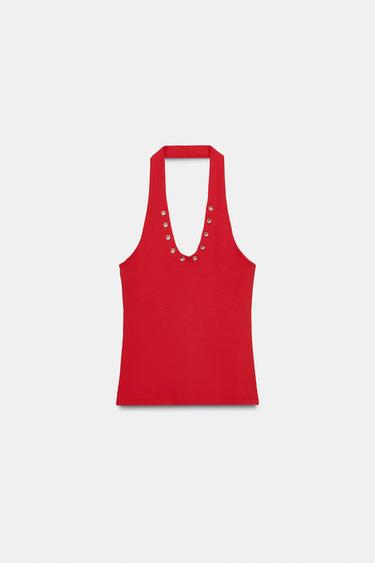 CAMISETA HALTER ARANDELAS - Rojo de Zara