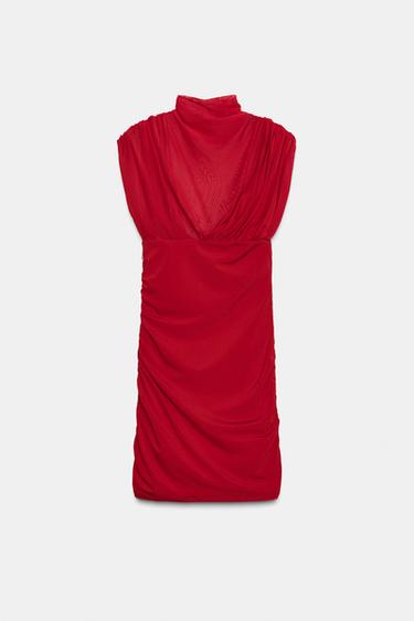 VESTIDO CORTO MESH COMBINADO - Rojo vivo de Zara