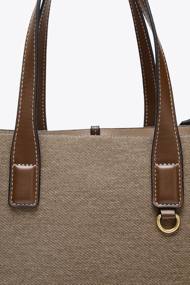 WOVEN TOTE BAG - Taupe Grey by Zara