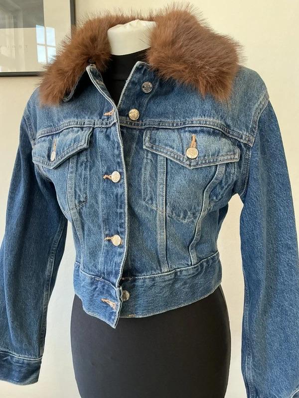 Z1975 FAUX FUR COLLAR SHORT DENIM JACKET - Image 6