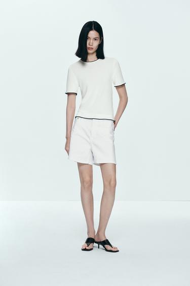 Zara 短袖針織衫 - 白色 / 海藍色 - 圖片 0