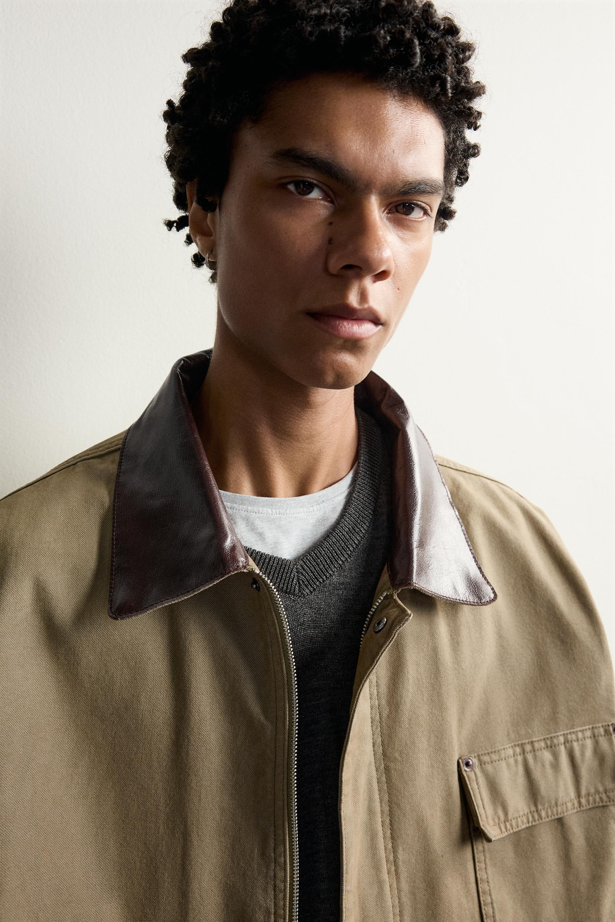 RELAXED FIT CONTRAST COLLAR JACKET