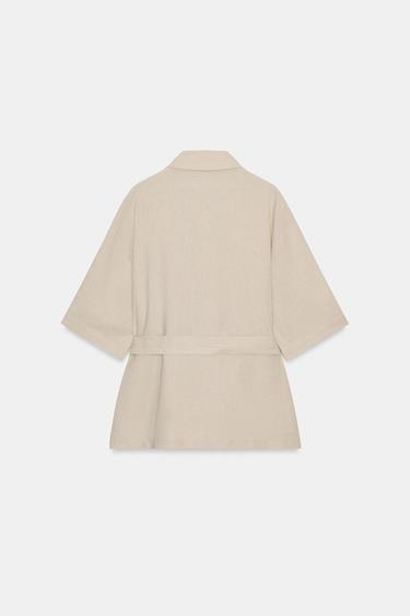 VESTE SAFARI EN LIN AVEC CEINTURE - Beige clair de Zara - Image 1