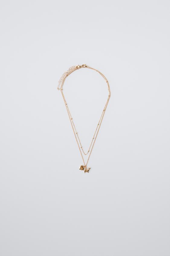 PACK OF TWO HEART AND DOG NECKLACES Golden ZARA Ireland