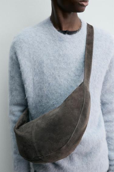Zara LEATHER SHOULDER BAG - Gray - Image 0