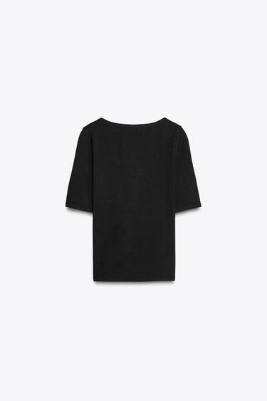 SQUARE NECKLINE T-SHIRT - Black by Zara - Image 4