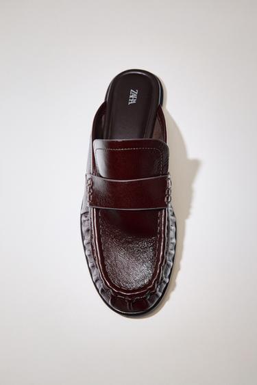 Zara LEATHER MULE LOAFERS - Brown