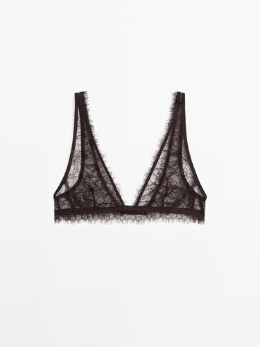 Bralette encaje detalle flor - Marrón de Zara