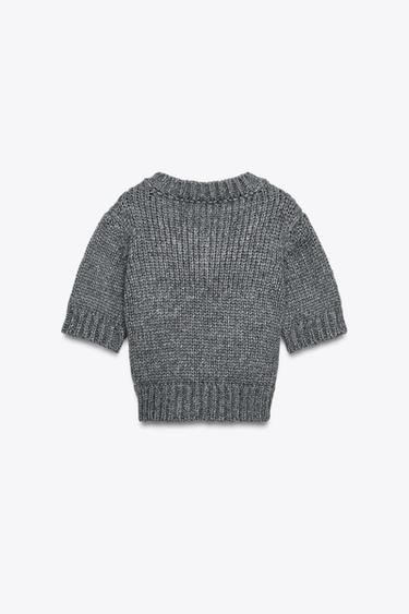 CROPPED KNIT V-NECK SWEATER - Grey by Zara - Image 5