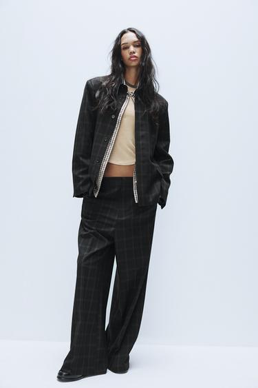 BLAZER CUADROS HOMBRERAS - Negro / Marrón de Zara