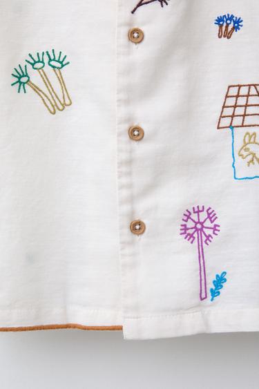CHEMISE BRODERIES FERME - Écru de Zara - Image 3