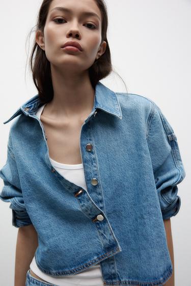 Z1975 CROPPED OVERSIZE DENIM SHIRT - Mid-blue by Zara