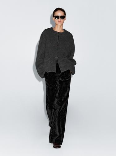 Zara High-waisted flare fit jeans with flock print - Black - Image 0