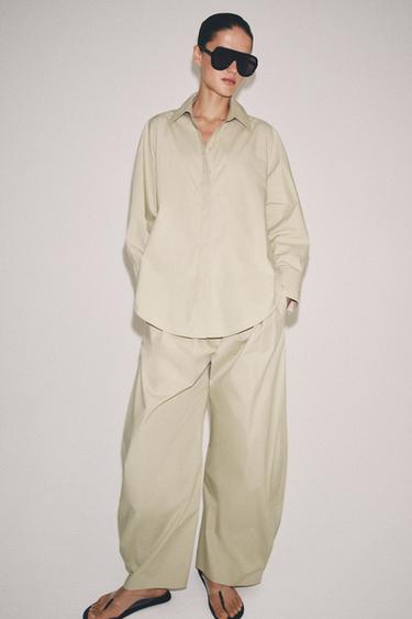 Zara ZW COLLECTION LIMITED EDITION PLEATED PANTS - Light beige
