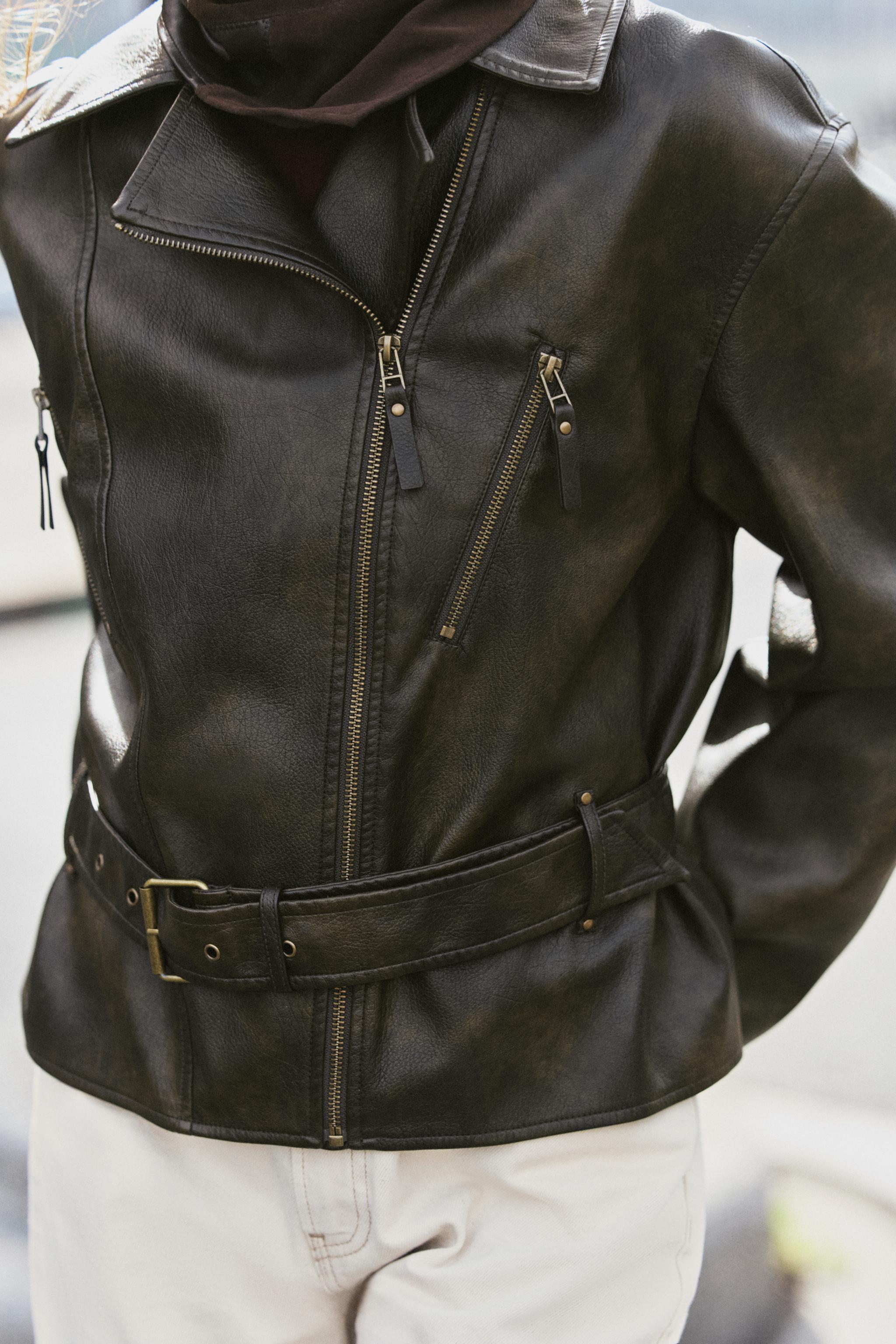 BELTED FAUX LEATHER JACKET