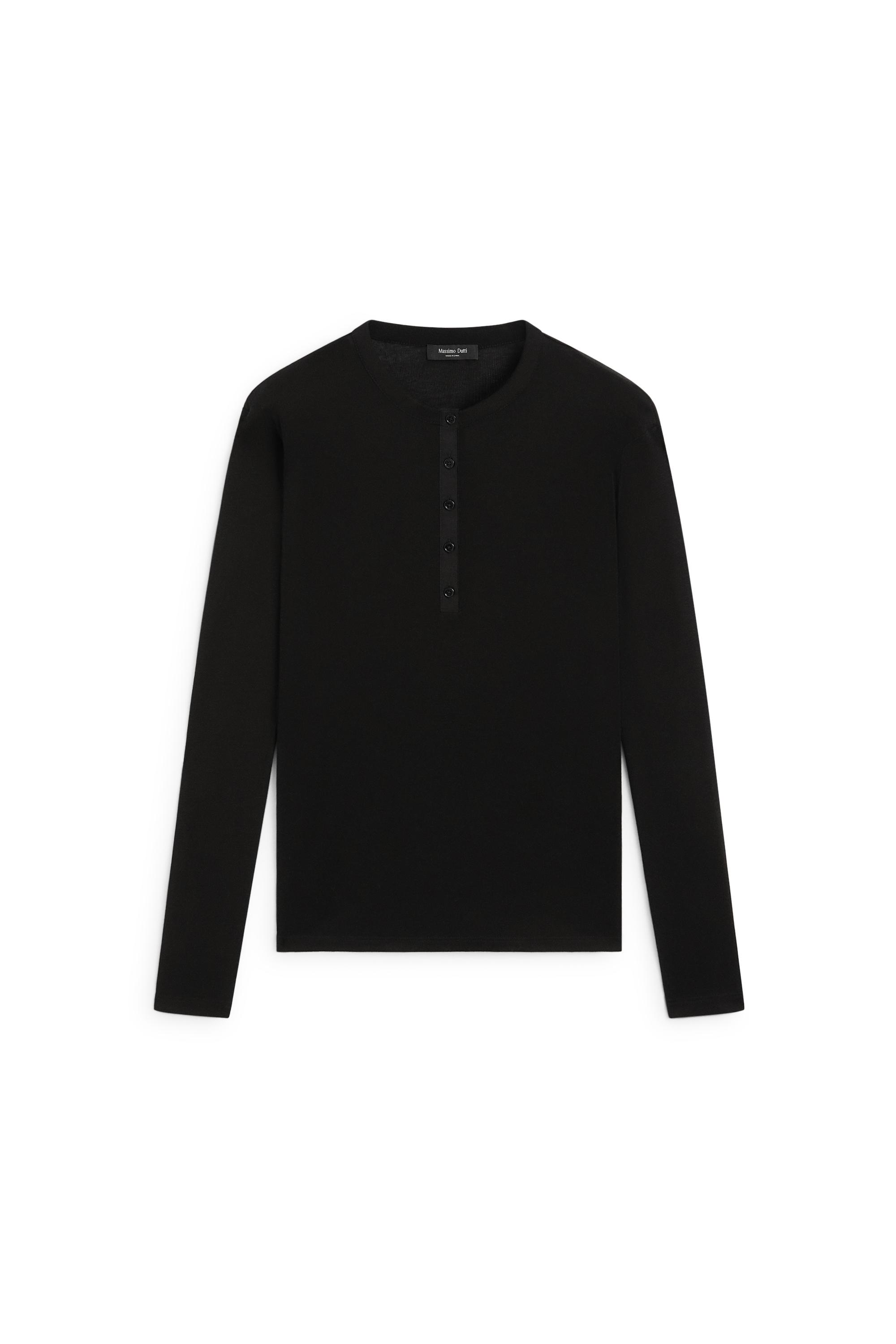 Button-front henley T-shirt - Black | ZARA United States