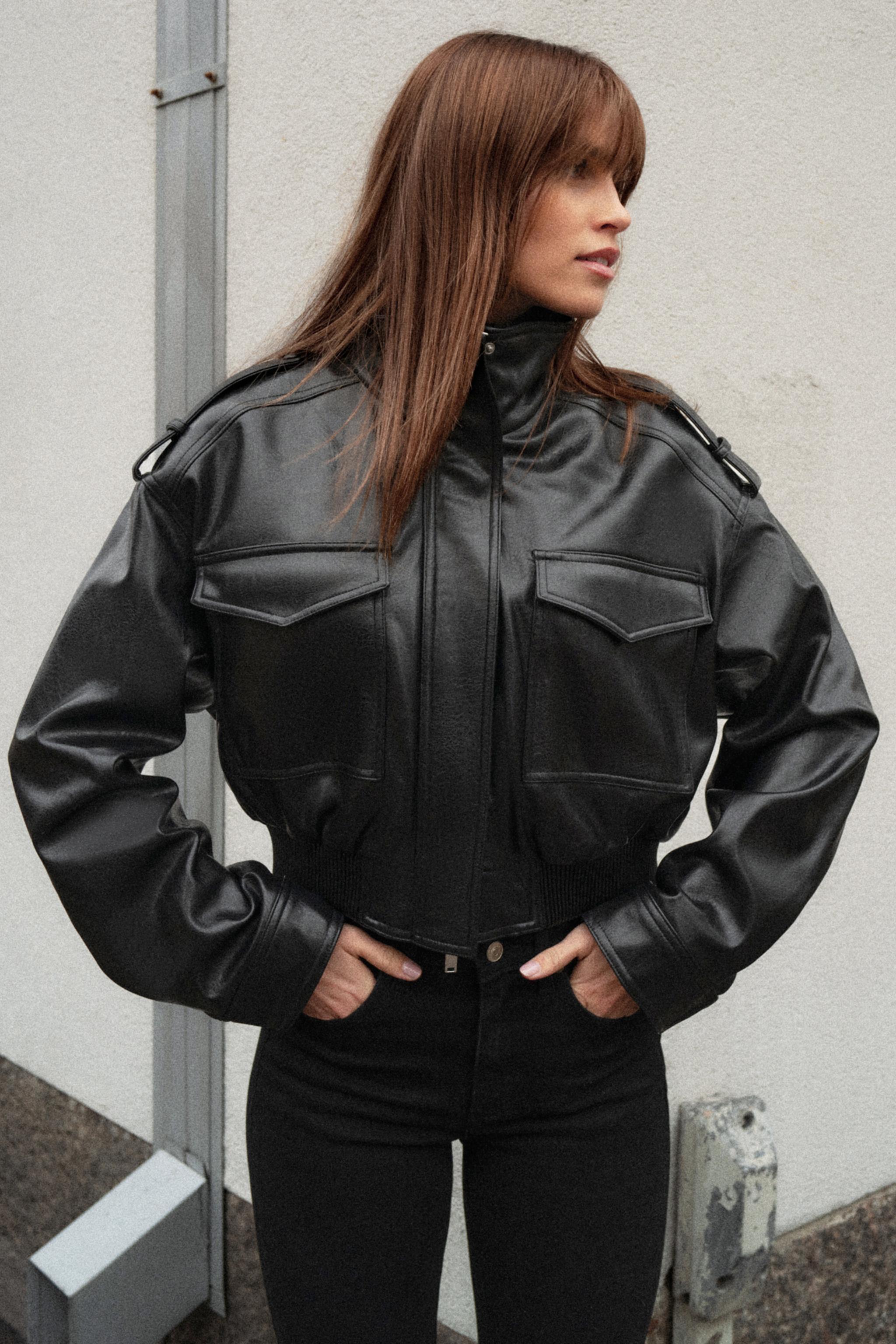 ジャケット・アウター 90s   jeans leather jacket LEATHER EFFECT JACKET WITH TABS - Black | ZARA South Africa