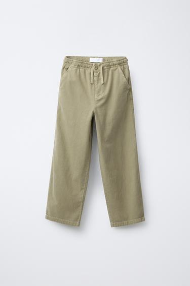 PANTALÓN RECTO ALGODÓN LINO - Verde claro de Zara