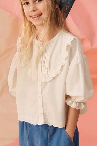 LIMITED EDITION EMBROIDERED FLORAL RUFFLE SHIRT - Ecru by Zara