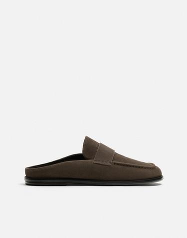 Zara OPEN BACK LEATHER LOAFERS - Taupe Gray