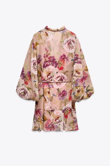 FLORAL PRINT RUFFLED MINI DRESS - Multicoloured by Zara - Image 4